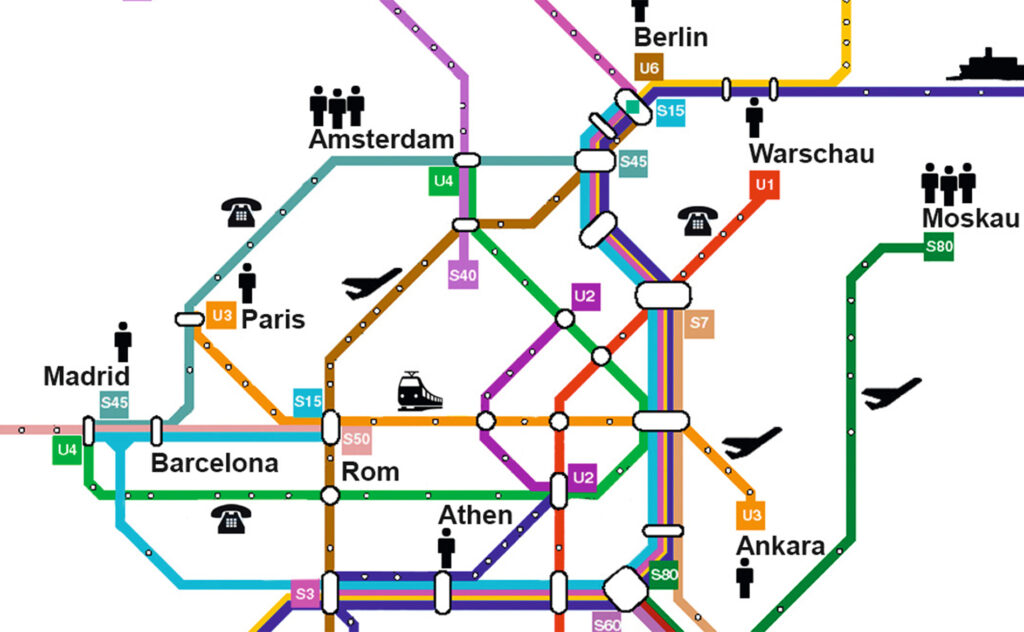 Verkehrsnetzplan Vernetzung von Metropolen Ausschnitt