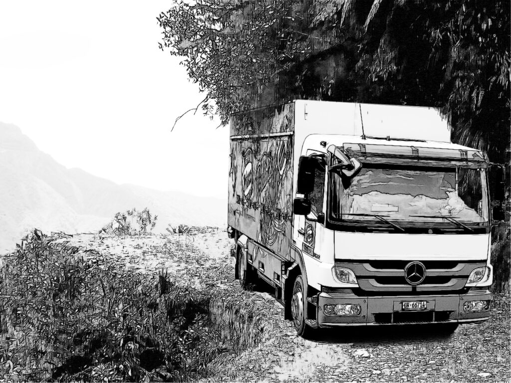 LKW an Berghang north yungas road