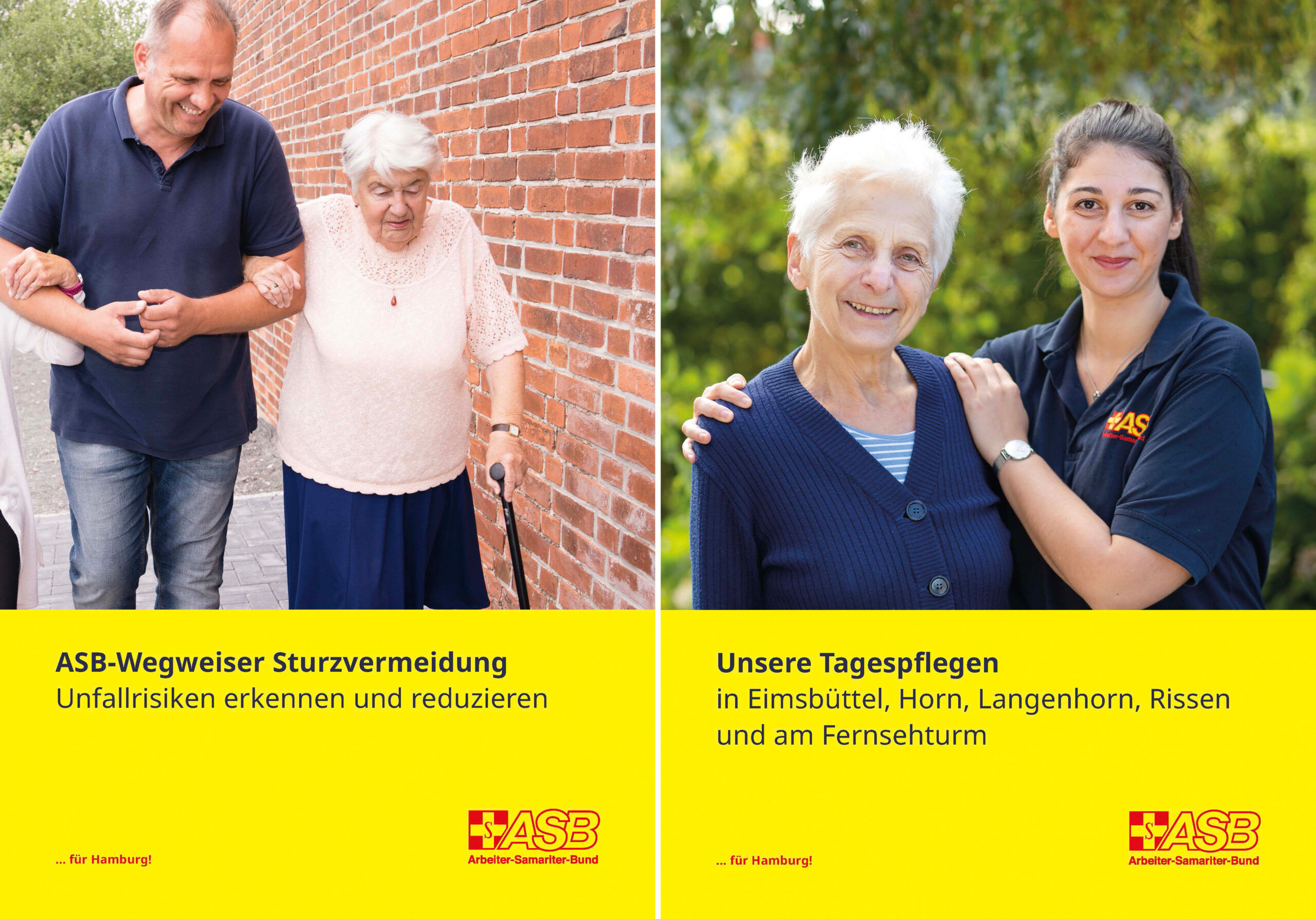 2 Titelcover "Unsere Tagespflegen" und "ASB-Wegweiser Sturzvermeidung"